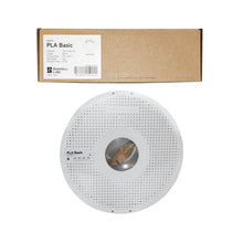 Load image into Gallery viewer, A spool of BambuLabs PLA Basic filament in Jade White color, accompanied by its packaging box.